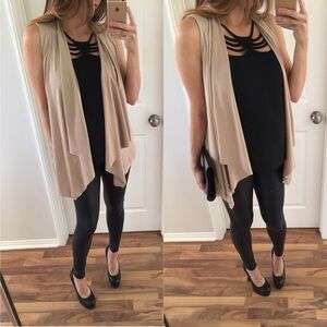 Pink Rose Sleeveless Tan Draped Vest Size Large